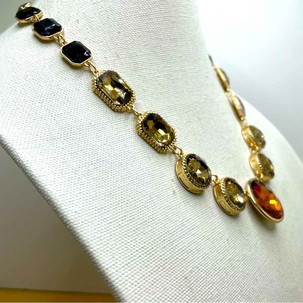 Cato C 1946 Multi Faceted Lucite Orange Champagne Black Gold Tone Boho Necklace